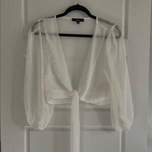 Lulus Sheer Cream Tie-Front Blouse